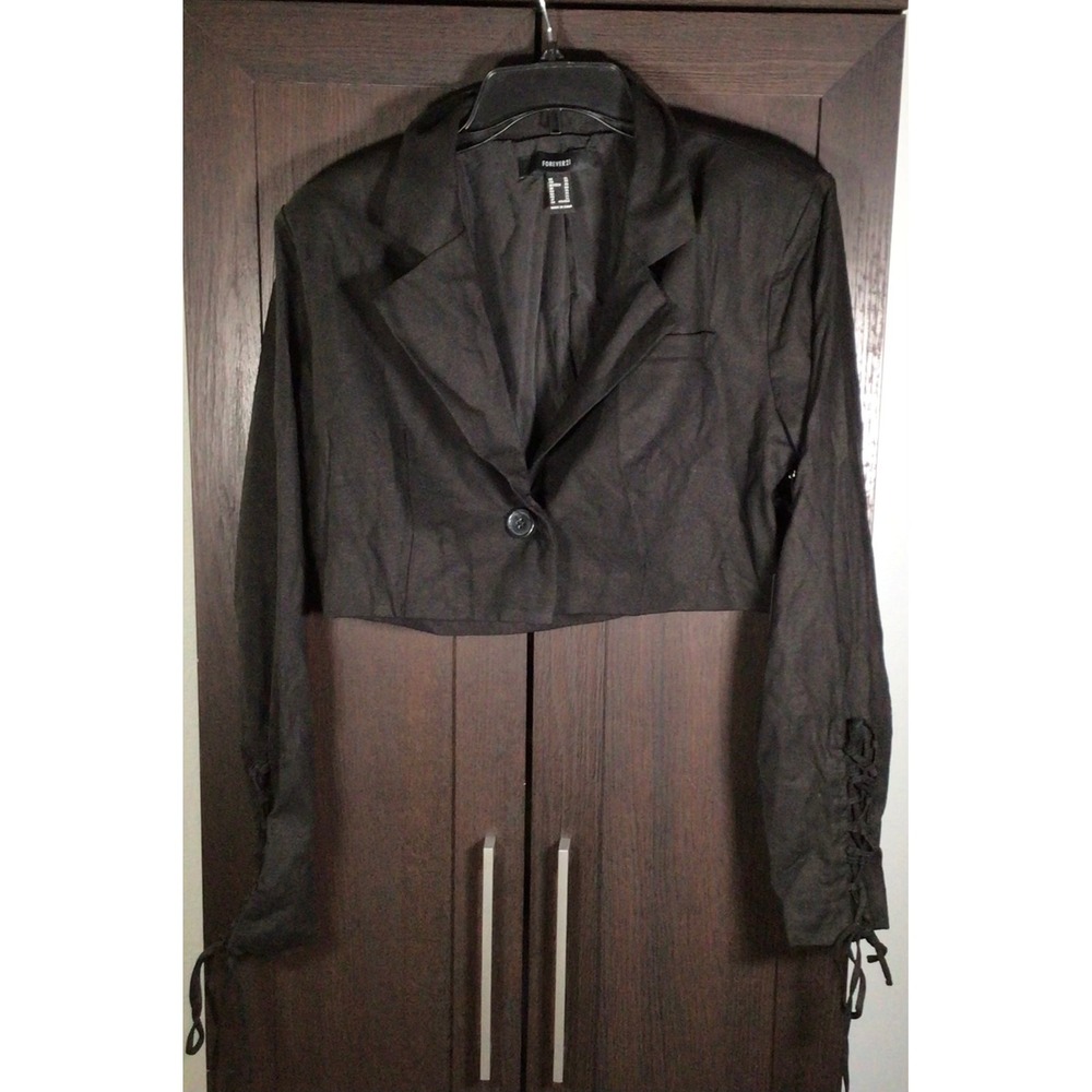 Forever 21 Womens Black Cropped Blazer Lace Up Sleeve Goth Jacket XL NEW